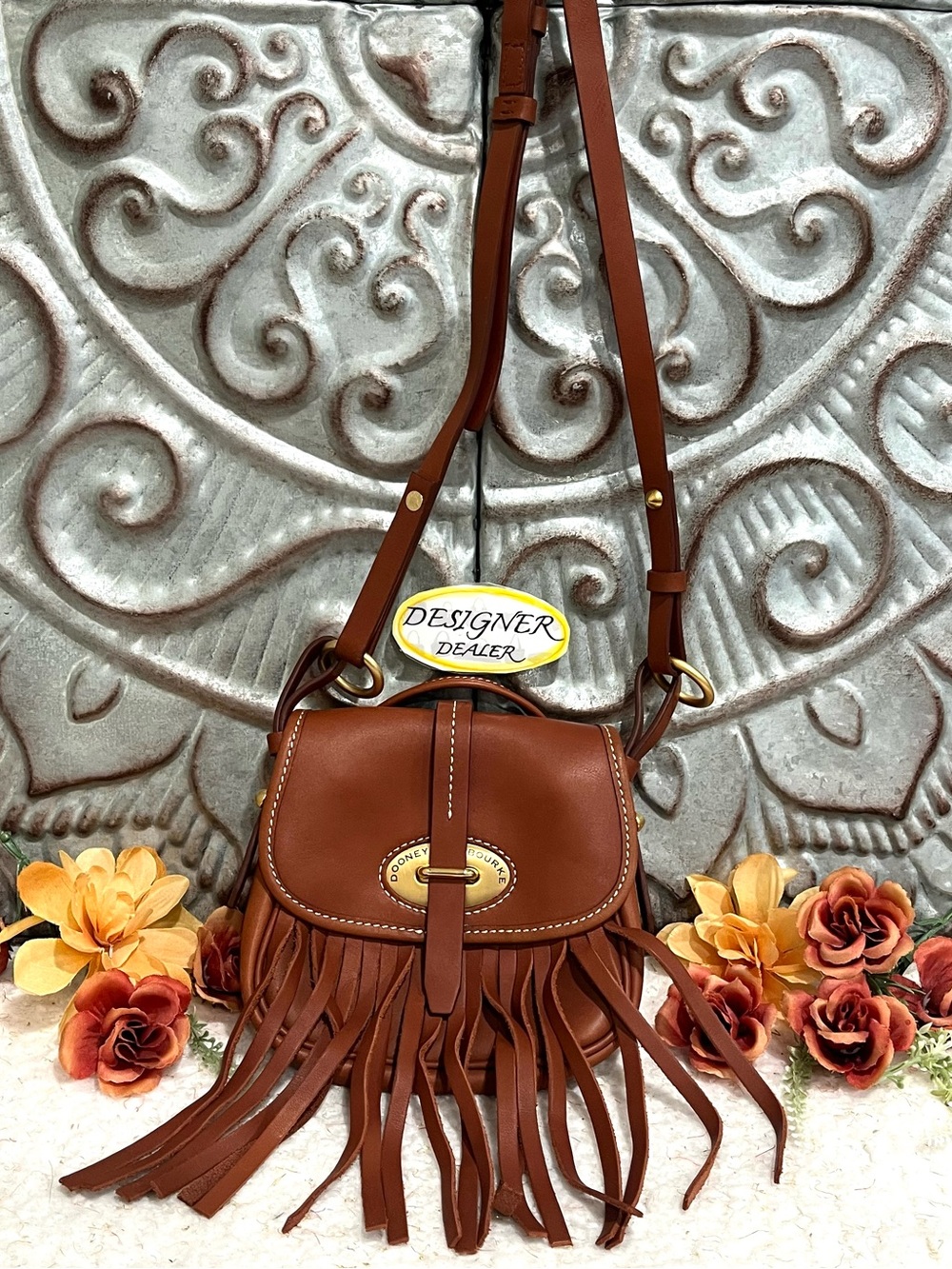 DOONEY & BOURKE  Fiona Small Fringe Leather Crossbody British Tan EUC!